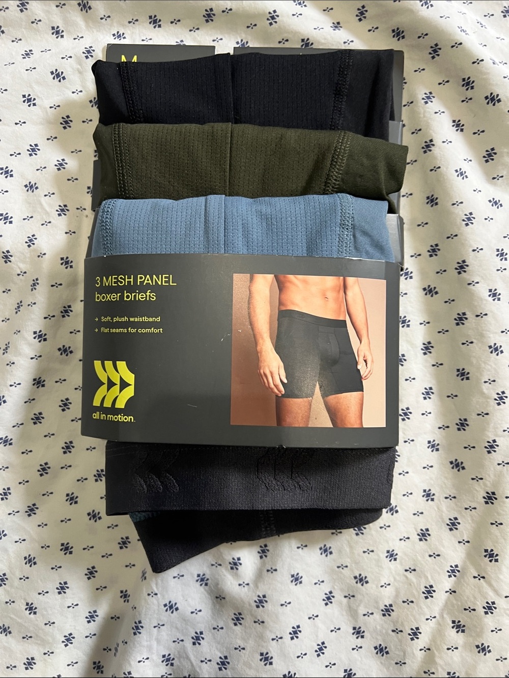 all in motion 3-Pack Mesh Panel Boxer Briefs — Black, Olive, Light Blue